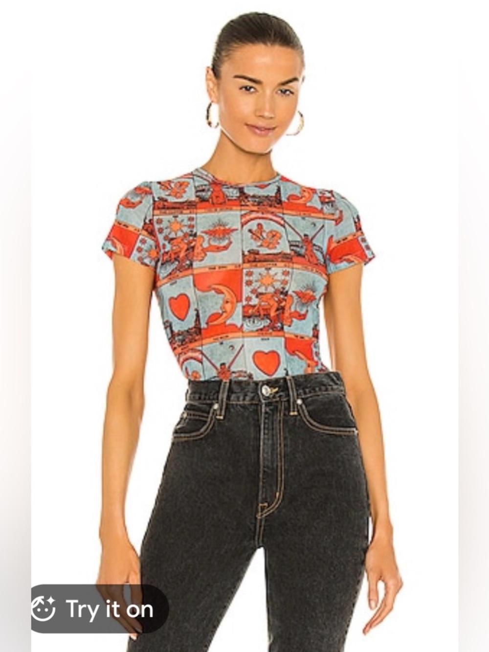 NWOT Miaou Red and Blue Mini Fitted Tee  - “Tarot Card” - XL (fits like L)